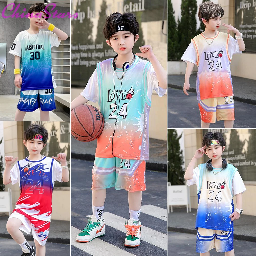 

Детские баскетбольные комплекты, детская красочная баскетбольная форма, быстросохнущие полиэстеровые трикотажные изделия для мальчиков и девочек, студенческие трикотажные шорты