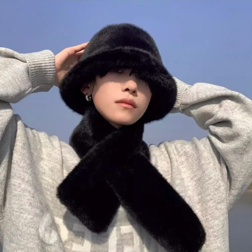 Moda inverno autunno cappelli a secchiello in pelliccia sintetica antivento cappello da uomo di lusso sciarpa sciarpa calda soffice da esterno maschile