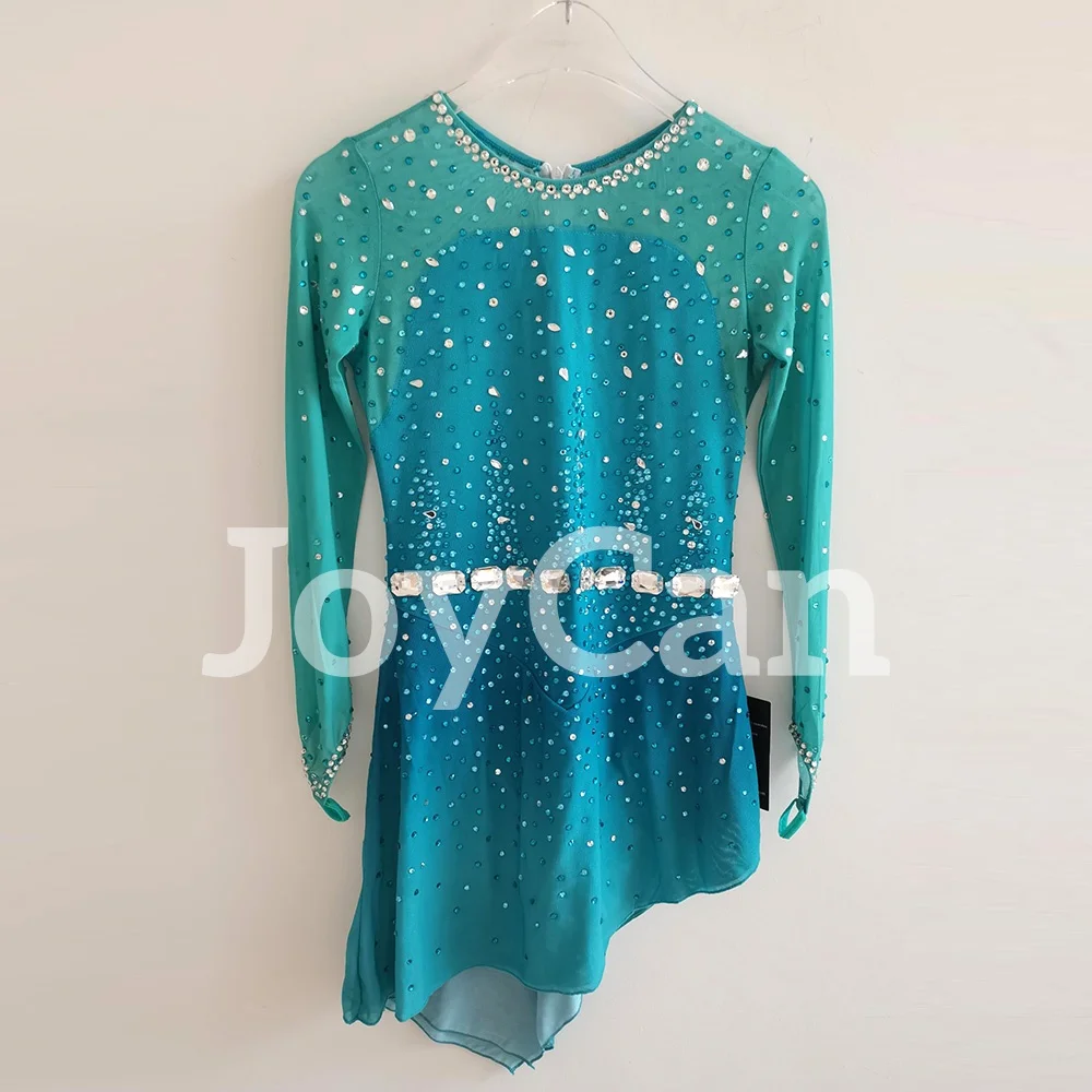 JoyCan Ice Figure  Skating  Dress Girls Blue-Green Spandex Stretchy Mesh Competition Dance Wear Customized BD9832