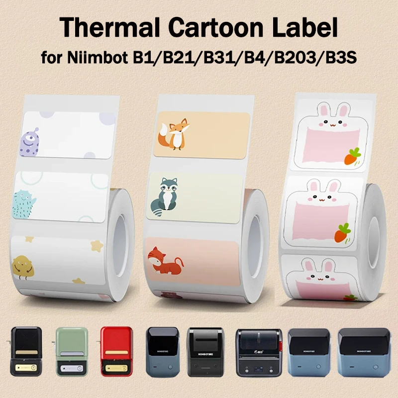NIIMBOT B1/B21/B21 Pro/B31/B4/B203/B3S/B2/B2 Pro Cartoon Label Name Stickers Cute Colorful Classified Sticky Note Storage Paper