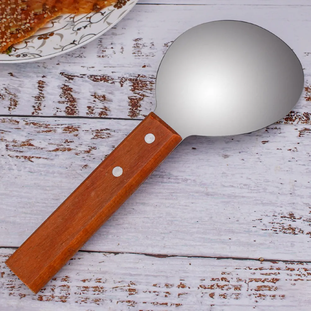 1 Juego de cucharas de arroz de acero inoxidable con mango de madera, cucharón multifuncional para servir en la cocina, para arroz, tofu, helado, sopa y comida