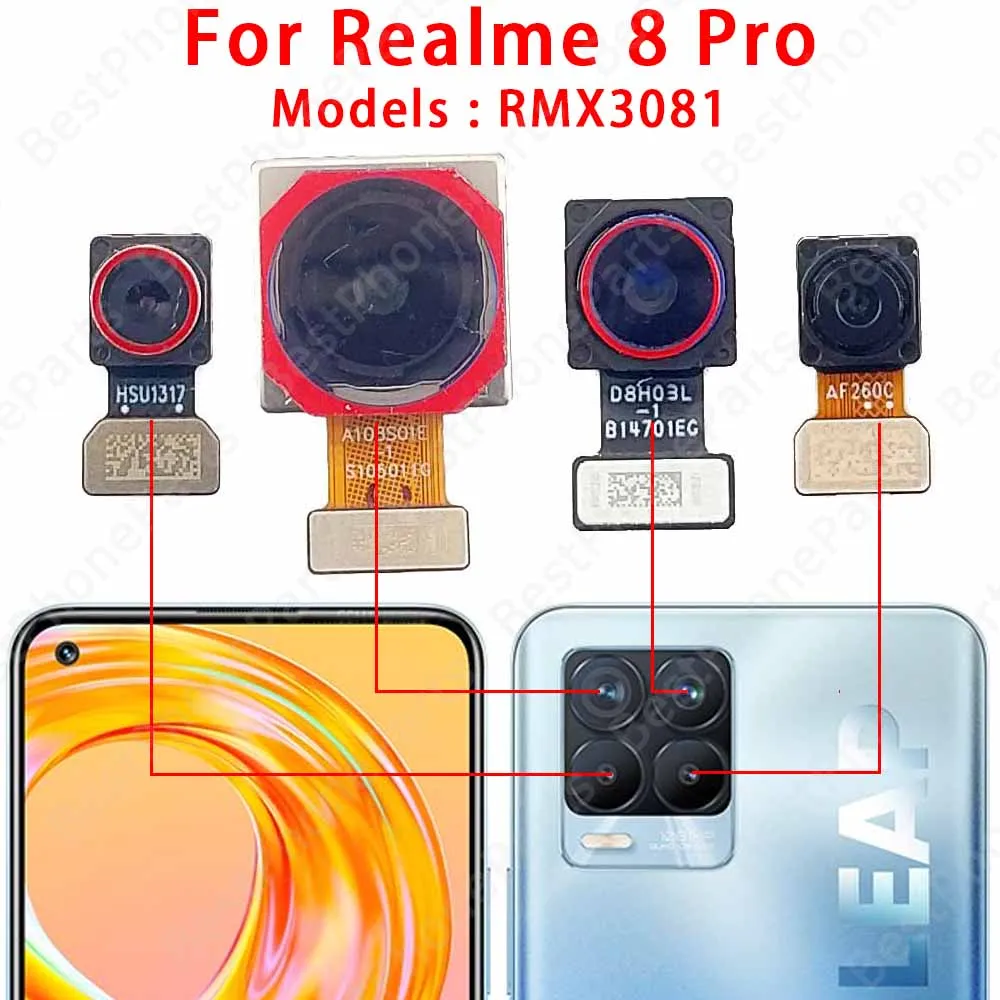 Front and Rear Back Camera For Realme 8 Pro 8i Realme8 Realme8i 5G Main Facing Camera Module Flex Cable Replacement Spare Parts