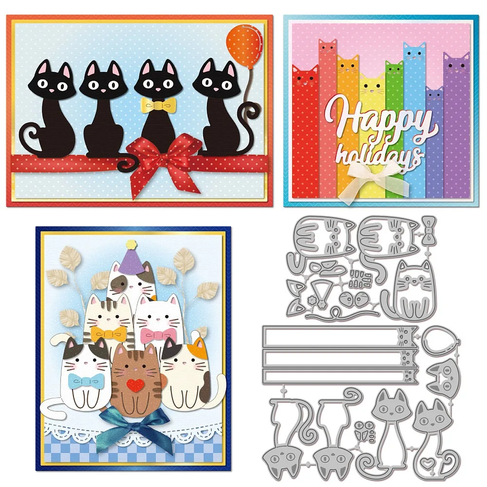1 Set Niedliche Kätzchen-Stanzformen aus Kohlenstoffstahl, Schablonen für Scrapbooking, Fotoalbum, Dekorative Prägung, Papierkarten, Katzenform