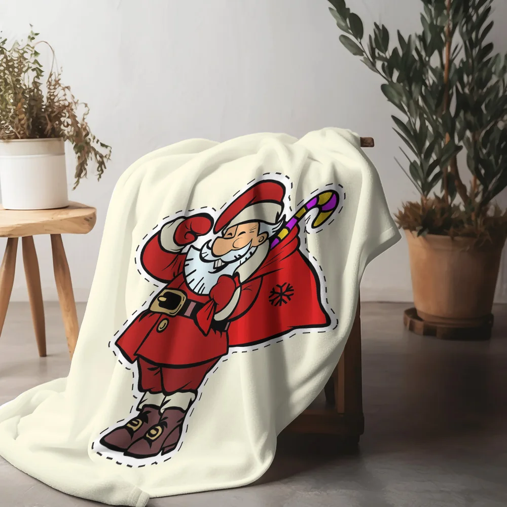 TU Santa Claus Throw Blanket Cozy Christmas Reindeer Holiday Flannel Fleece Soft Warm Decorative Bedspread Gift Idea