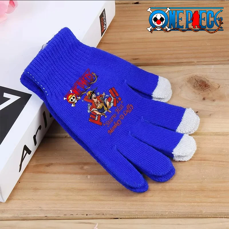 New One Piece Winter Touch Screen Gloves Luffy Zoro Imitation Wool Full Finger Warm Stretch Knit Mittens Crochet Thicken Gifts