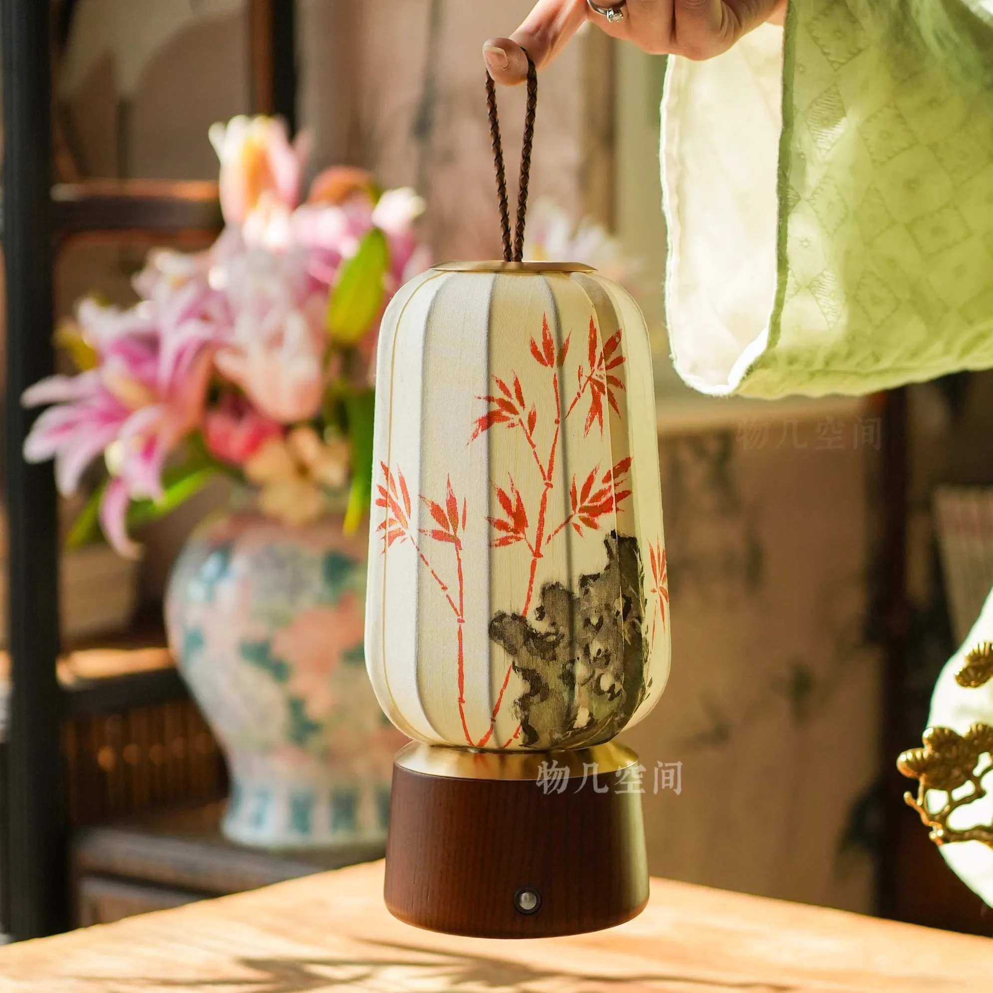 

Chinese hand-painted bamboo shadow stone bedside table lamp decoration removable wireless lamp charging touch atmospher