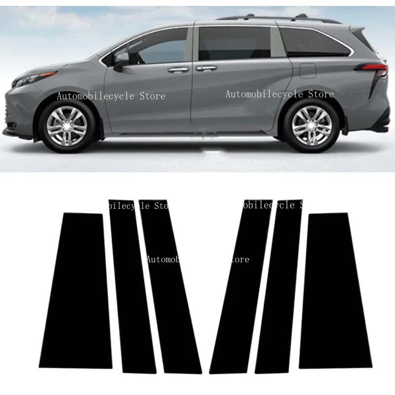 6PCS Glossy Black Pillar Posts Fit For Toyota Sienna 2021 2022 2023 2024 Window Moulding B C Center Sticker Cover