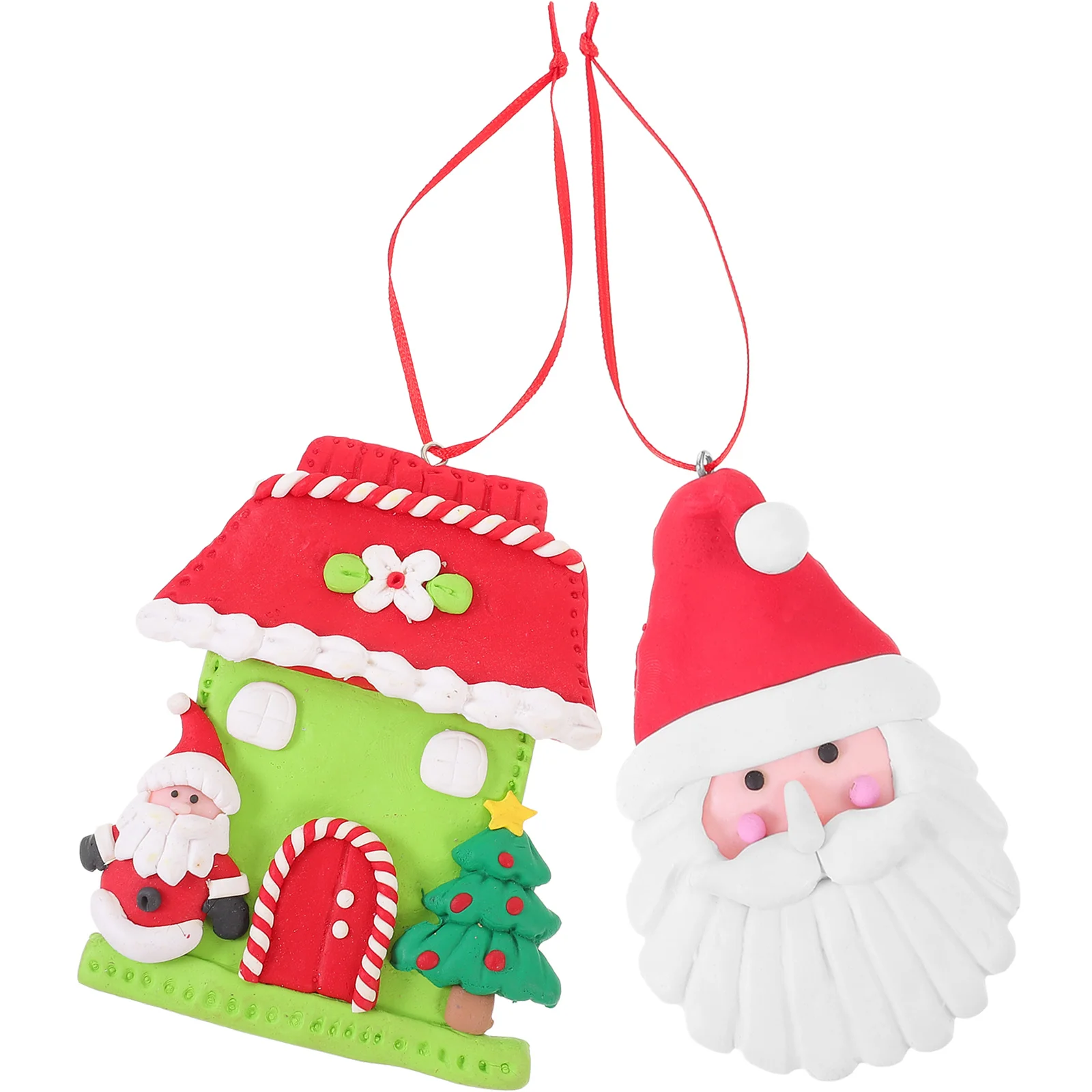 

2Pcs Christmas Tree Pendants Festive Decorations Cute Shapes Santa Head Xmas House Easy Suspend PVC Xmas Decoration