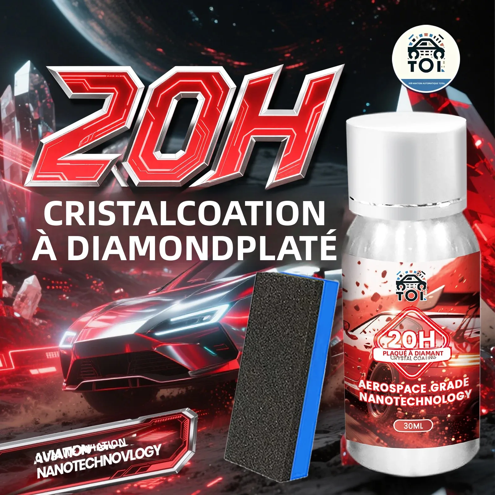 DIAMOND PLATEDCRYSTAL COATNG 20H Avec auto-guérison et technologie de piste UV Professionnels de détail de voitures 10 ans de protection