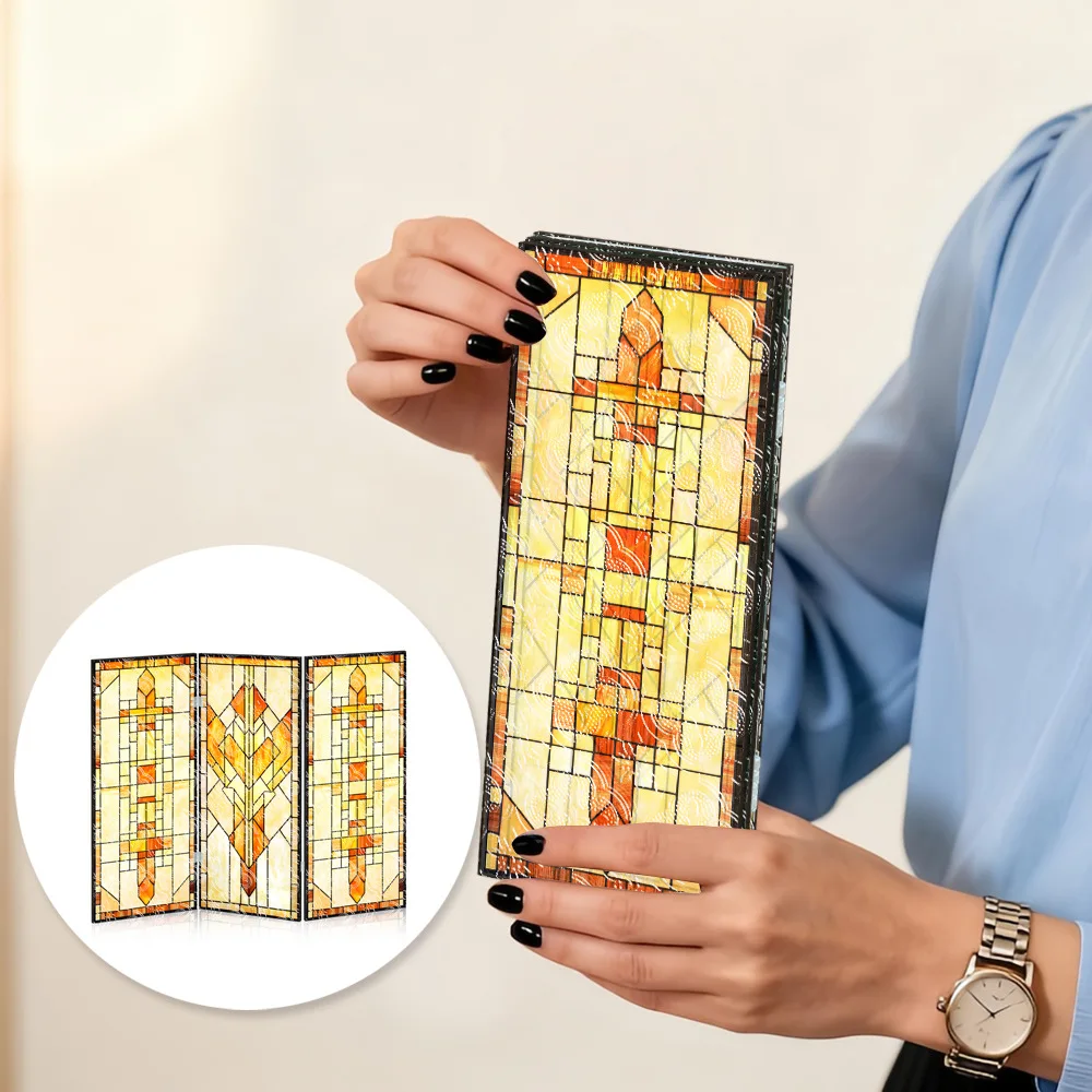 Yellow Painted Folding Screen Set Up the Table, Begonia Translucent Acrylic Screen. Entrance Bedside Table Decorative Painting