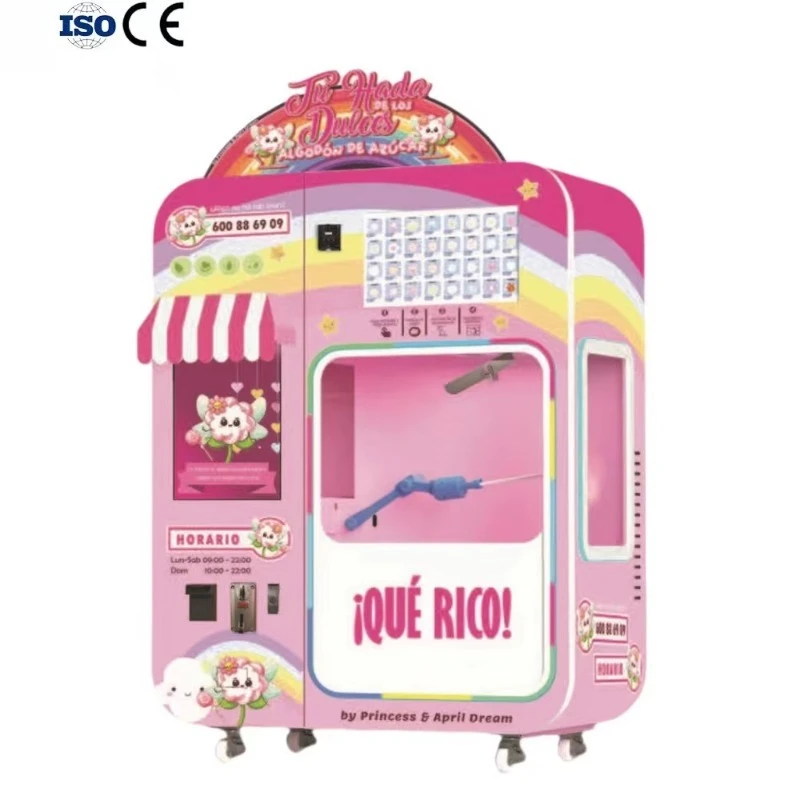 Full Automatic Paper Straw Sugar Making Cotton Candy Machine Professional Vertical Flower Sugar Cotton Candy Vending  Machine