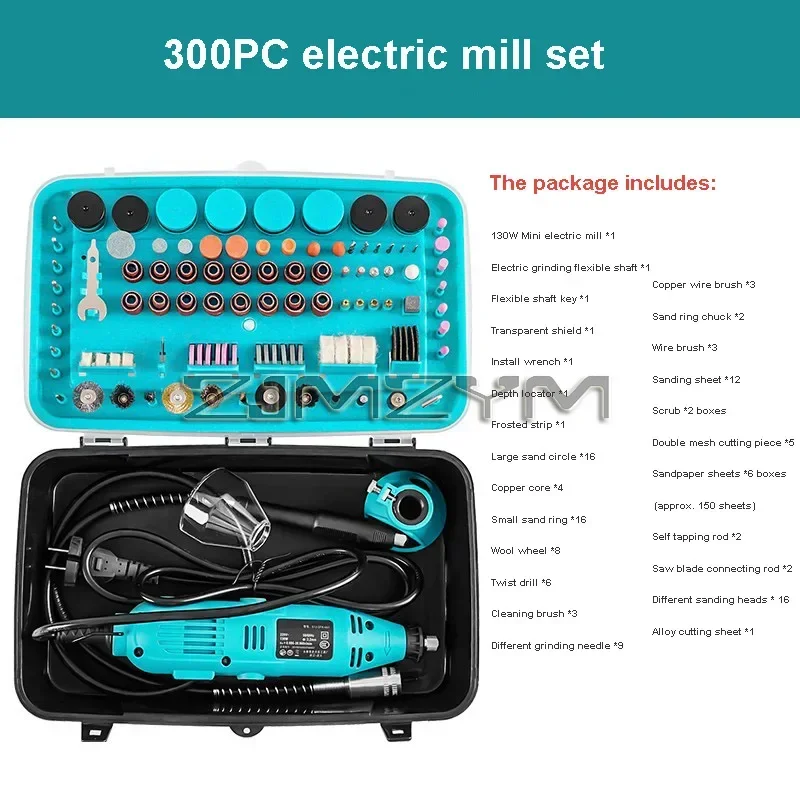 220V Mini Rotary Tool DIY Mini Drill Power Tool Mini Grinder Hand Drill Set Polishing Machine 130W