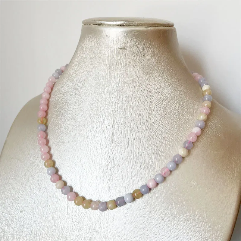 6MM Morganite Necklace Blue Pink Green Natural Stone Beads Jewelry Health Care Gemstone Protection Choker Healing Yoga Female