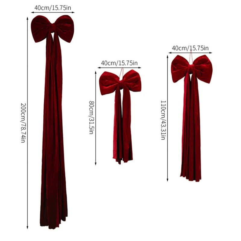 Large Christmas Bows Made of Burgundy Fleece Material Elegant Big Hanging Ornaments Perfect Christmas Trees Decor Soft Texture