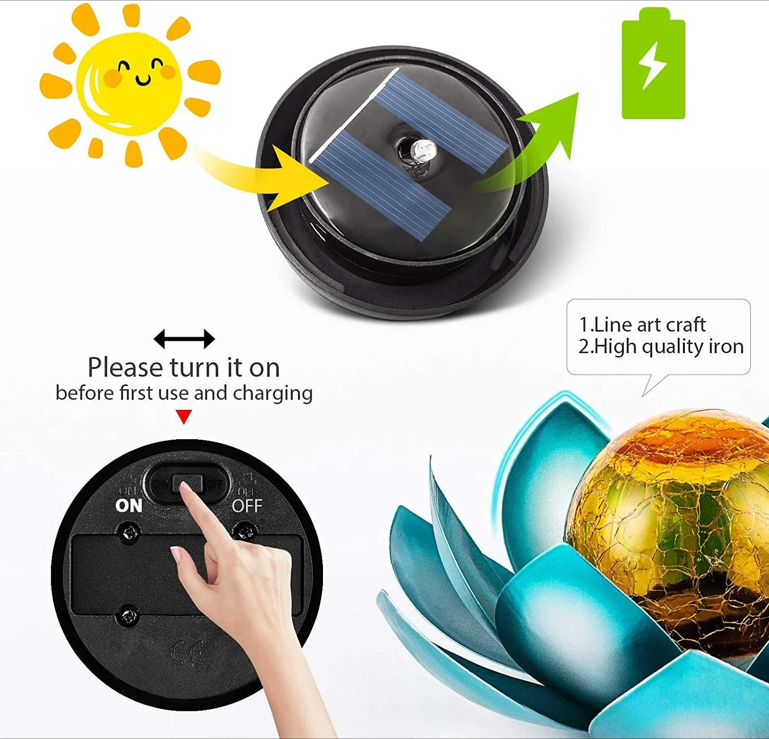 Outdoor Solar Fake Lotus Lantern, Realistic Waterproof LED Light Ball Cracked Ball Light Lawn Decorative Landscape Street Lamp