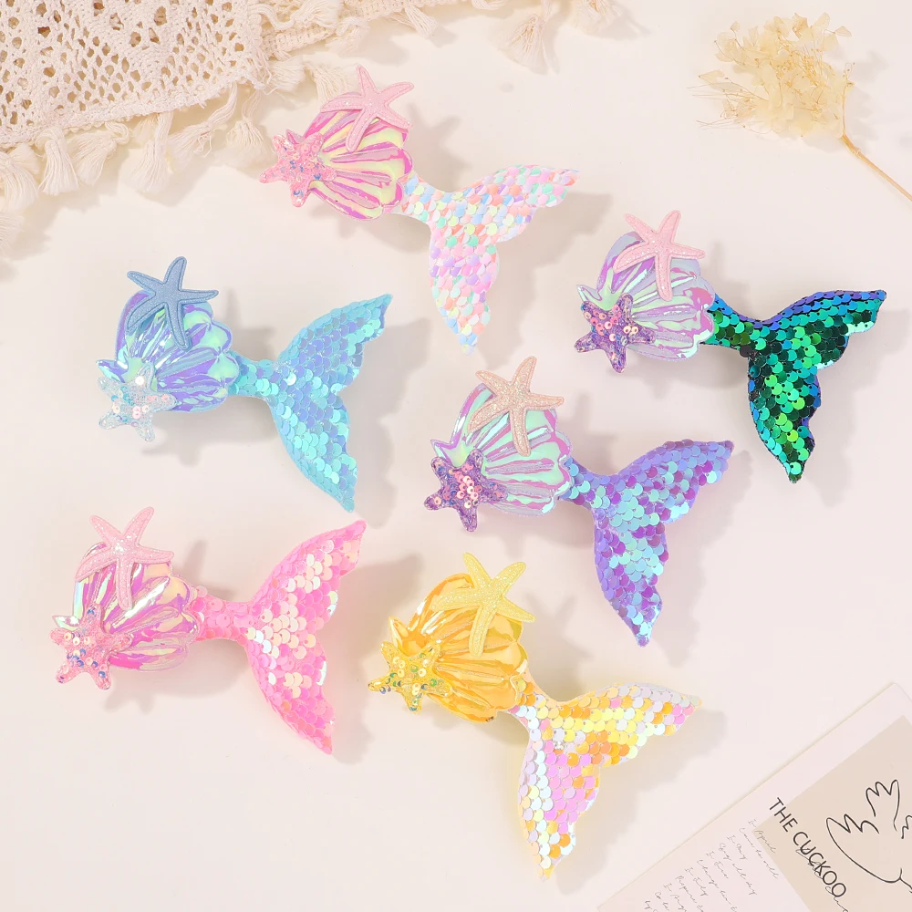 1PC Shinying Mermaid Hairclips Girls Lovely Starfish Hairpin Baby Kids Bangs Decorative Hair Clip Cartoon Colorful Headwear