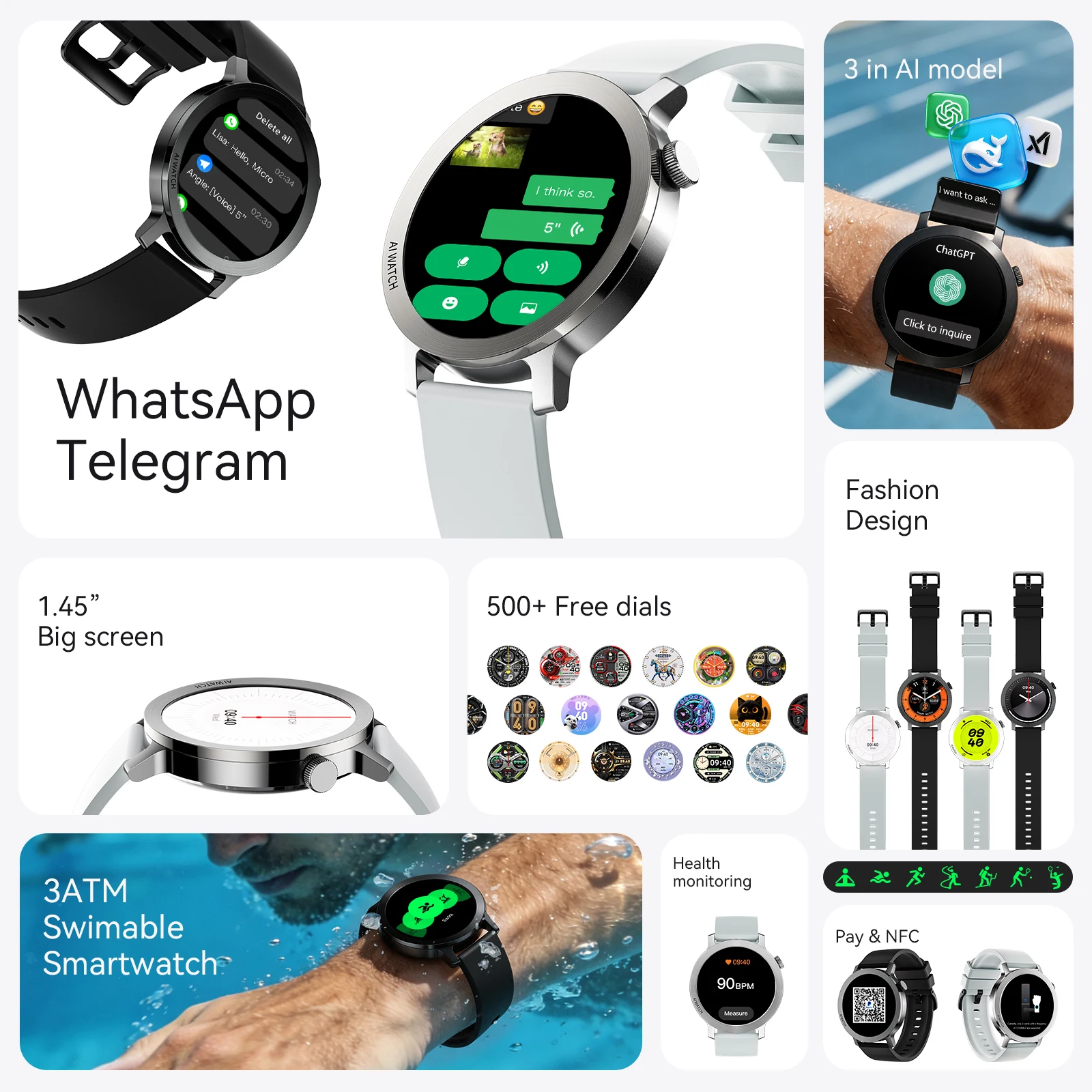 2026 Upgraded Round Screen Smartwatch, Bluetooth Call, WhatsApp & Telegram Quick Reply, Sports Health Monitoring Watch