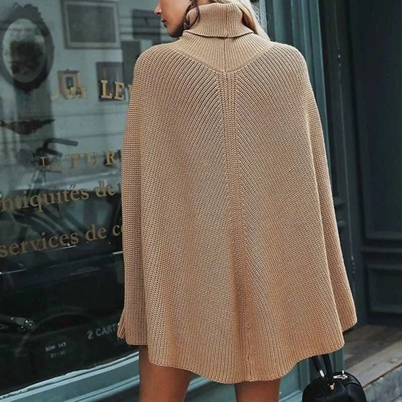 

Faionable Pure Color Cowl Ne Knitted Sweater Coat oulder Wrap High Ne Super ort Sle Briti Commute Sle Coat