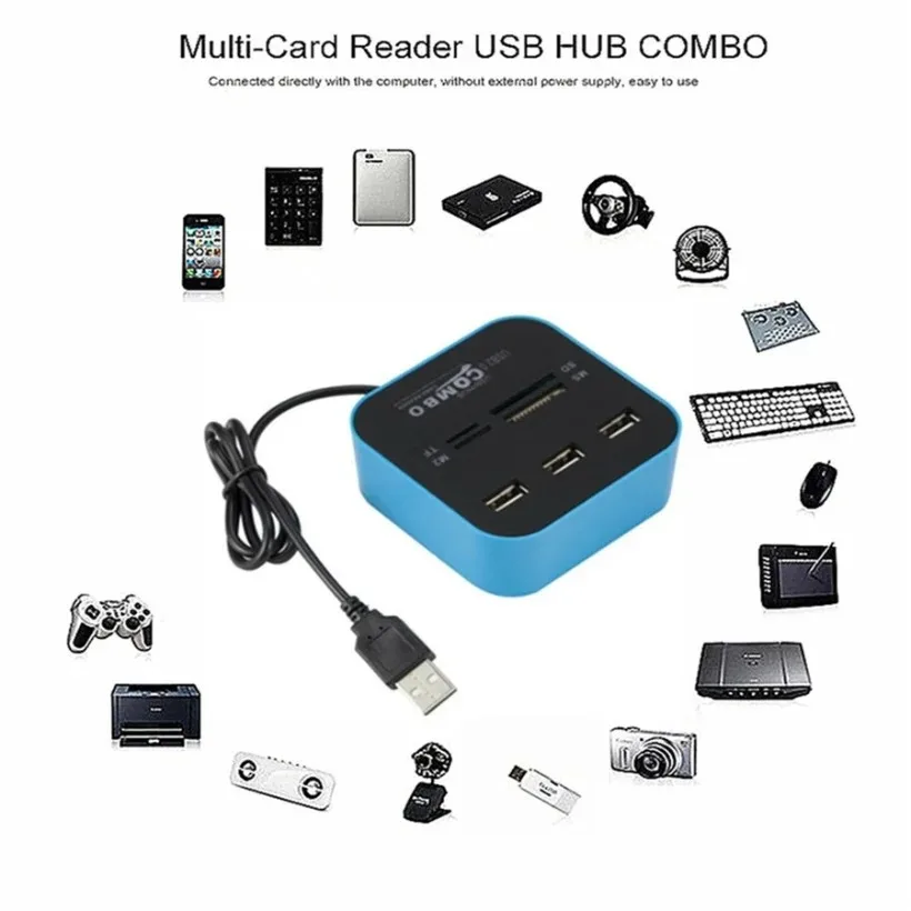 MnnWuu USB HUB Combo All In One USB 2.0 Micro SD High Speed Card Reader 3 Ports Adapter Connector For Tablet PC Computer Laptop