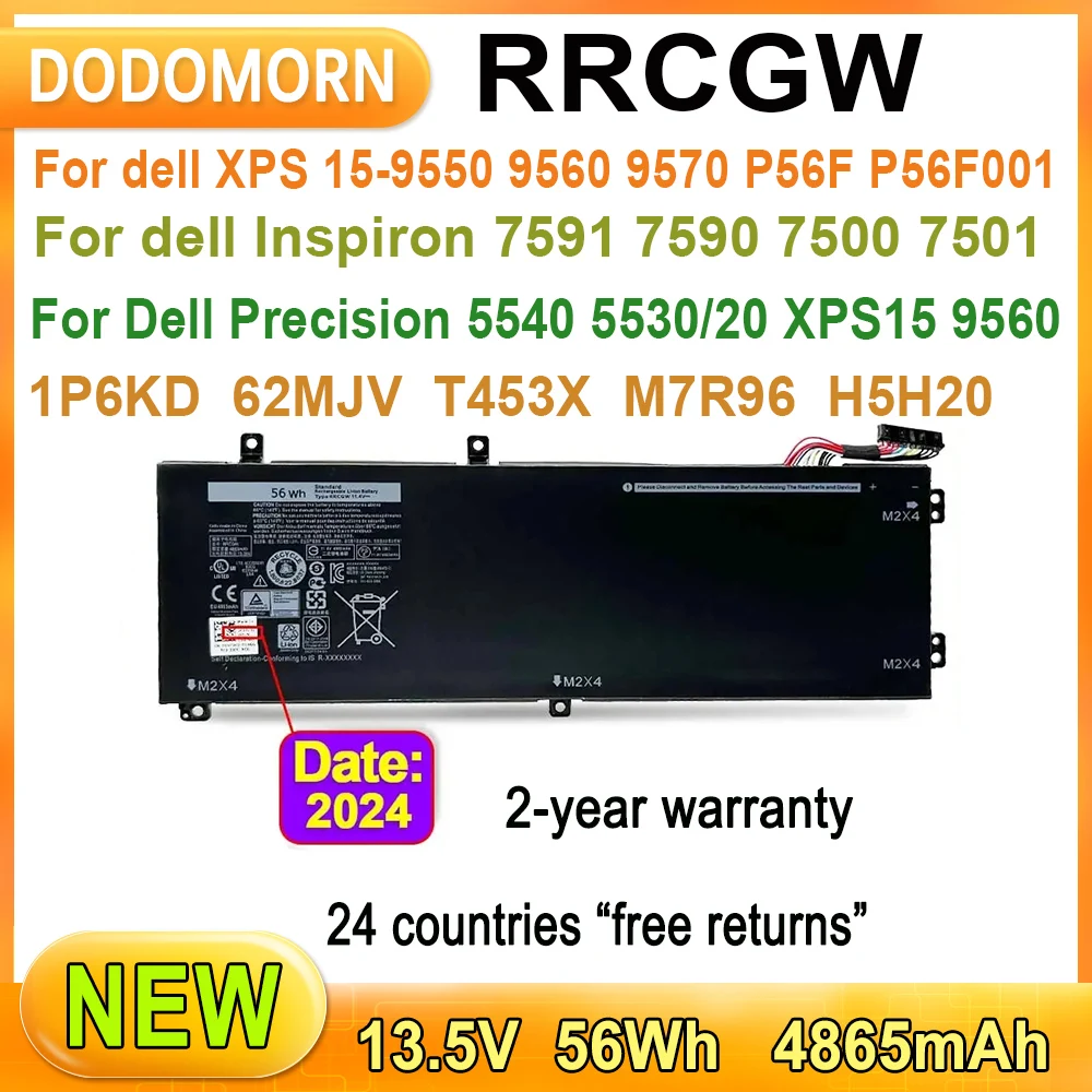 New RRCGW Laptop Battery For Dell XPS 15-9550 9560 9570 For Dell Inspiron 7591 7590 7500 For Dell Precision 5540 5530/20 Series