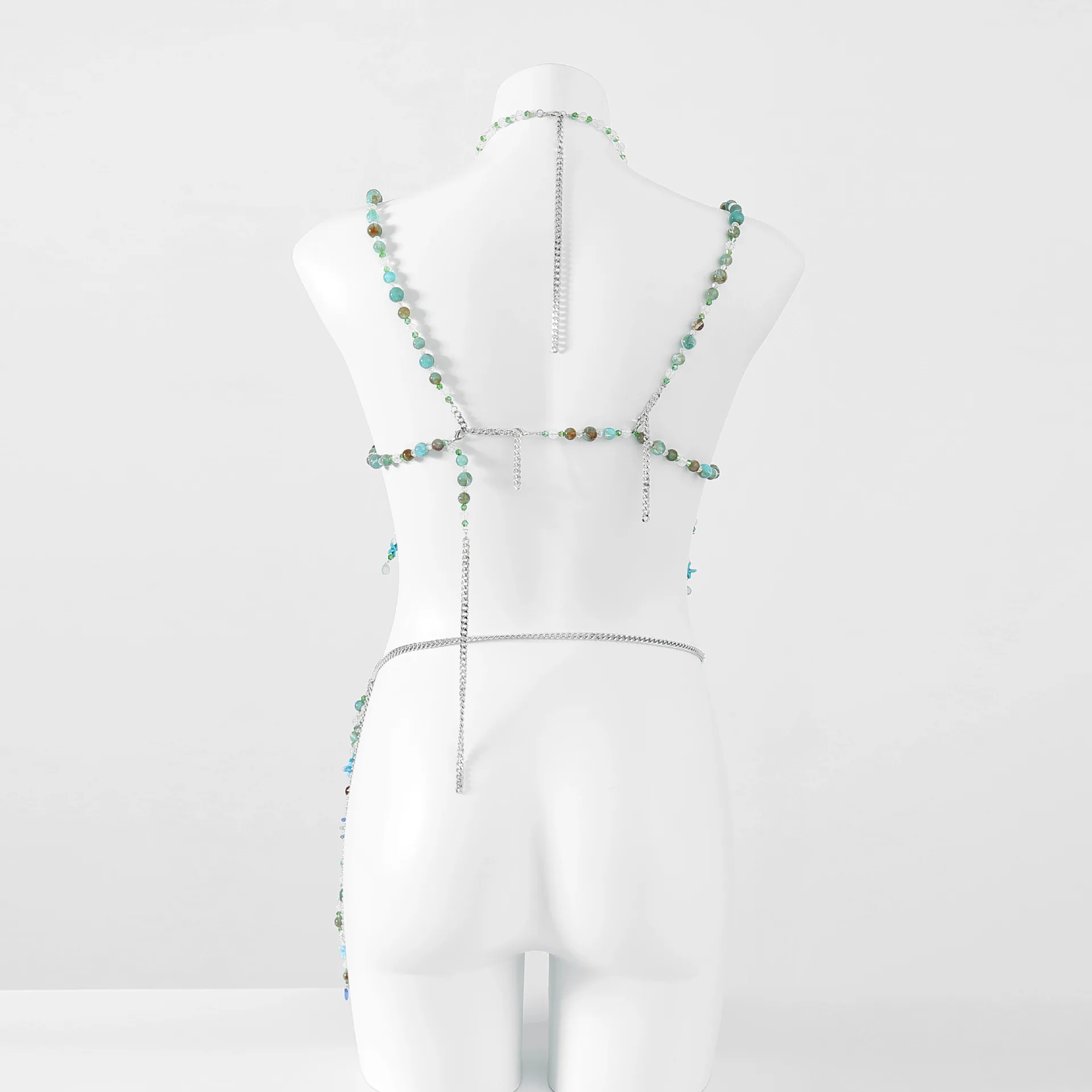 Fashionable And Sexy Gradient Color Glass Bead Chest Chain, Colorful Bead Body Chain, Adjustable Underwater World Shell Bead Top