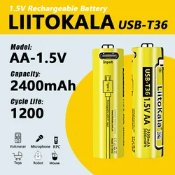 1-40pcs LiitoKala USB-T36 1.5V AA 2400mAh rechargeable li-ion battery for remote control mouse small fan Electric toy battery