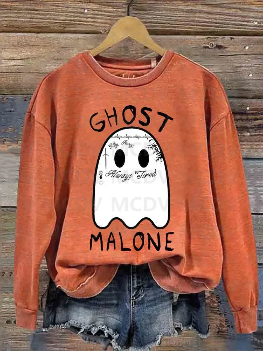 Ghost Malone Sweatshirt kasual wanita, Pullover kasual cetakan 3D Halloween