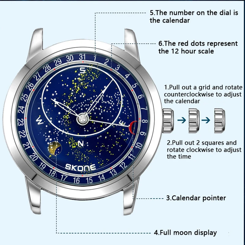 นาฬิกาข้อมือผู้ชายกันน้ำนาฬิกากลไกอัตโนมัติสำหรับผู้ชายดีไซน์เพชรดาวเรืองแสงของแท้
