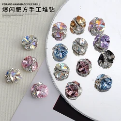 4PCS Top Sparkling Colorful Fat Square Pile Diamonds Crystal Nail Art Rhinestones Gems Decorations Manicure Fantasy Ornaments