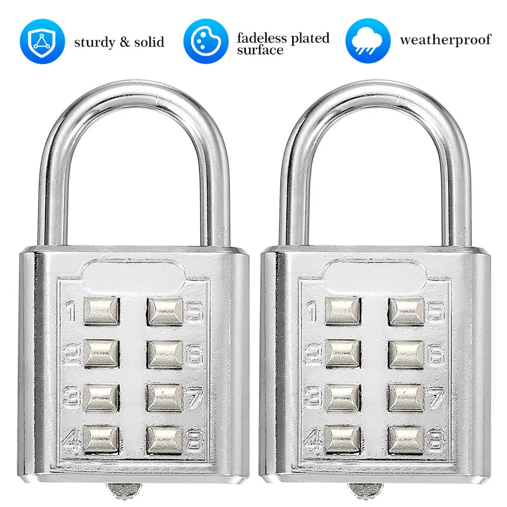 8 Digit Padlock Outdoor Waterproof Combination Zinc Alloy Travel Luggage Lock with Key for Suitcase Backpack Anti-Theft