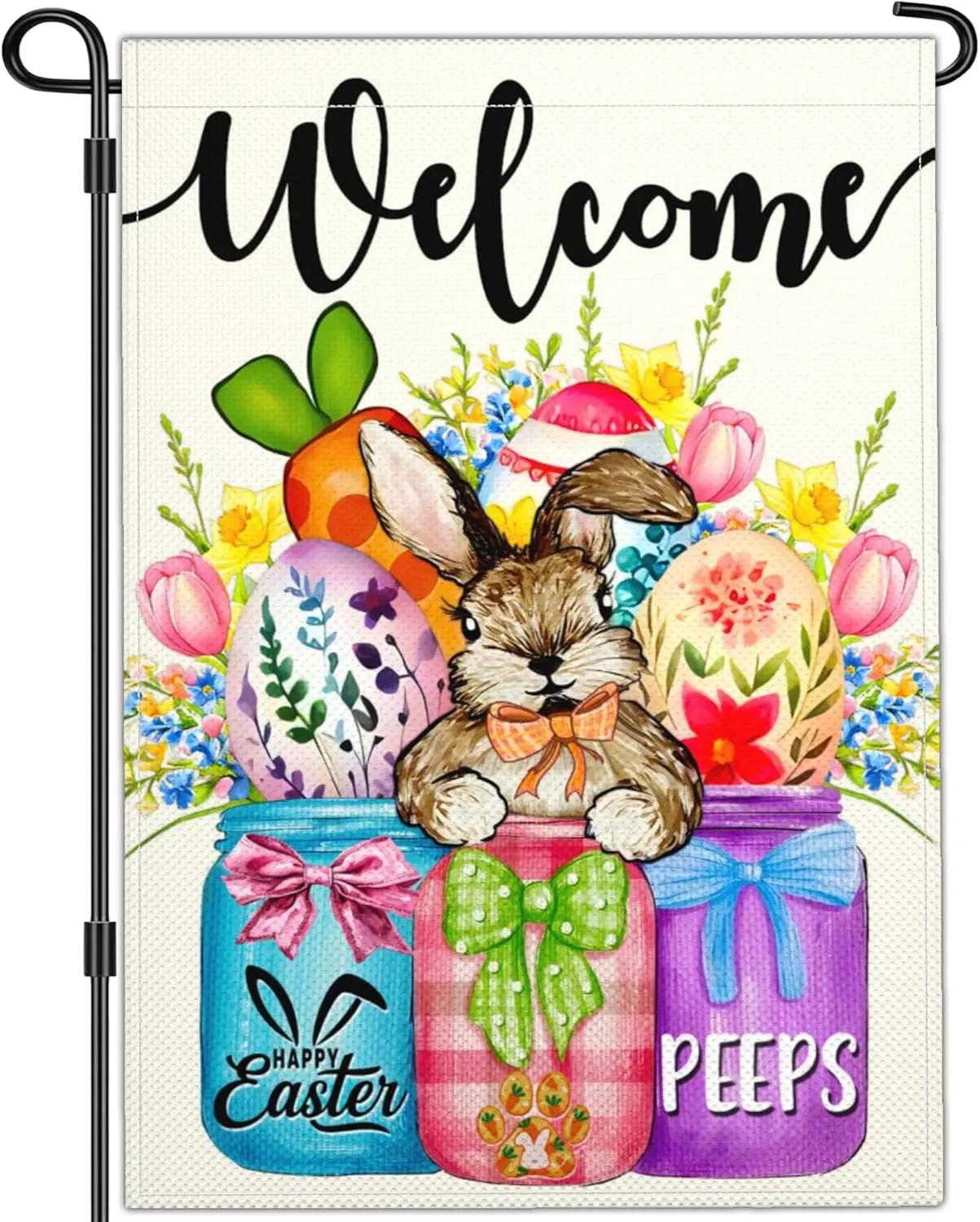 NASIAN Welcome Easter Garden Flag Spring Easter Bunny Peeps Yard Garden Flags for Outside 12x18 Double Sided 3 Layer Polyest EEZ