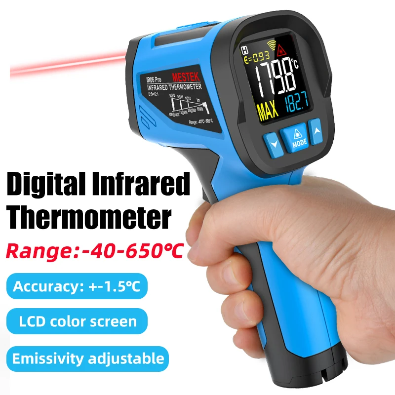 

Цифровой инфракрасный термометр, ручной бесконтактный пирометр, измеритель высокой температуры для приготовления пищи, барбекю, автомобилей, промышленного использования