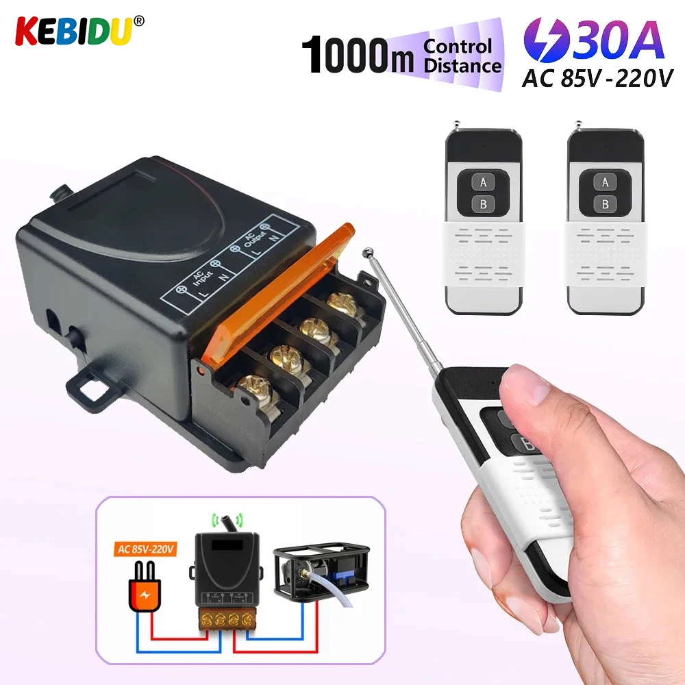RF433MHz Wireless Remote Control AC 110V 220V 30A 1000meters RF Relay Receiver and Transmitter for Lamp Electric Appliance fan