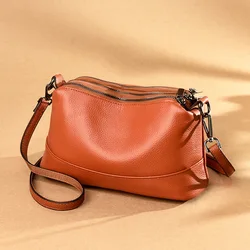 High Quality Genuine Leather Crossbody Bag Solid 3 Zippered Messenger Bags Female Real Cow Leather Purse Bags for Women