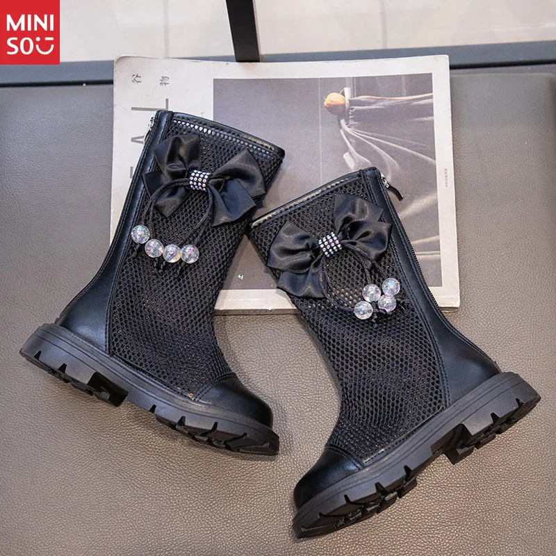 Sepatu Martin Musim Panas Miniso 2025 untuk Anak Perempuan, Sepatu Tinggi Berbahan Jaring yang Bernapas untuk Anak-Anak yang Lebih Besar