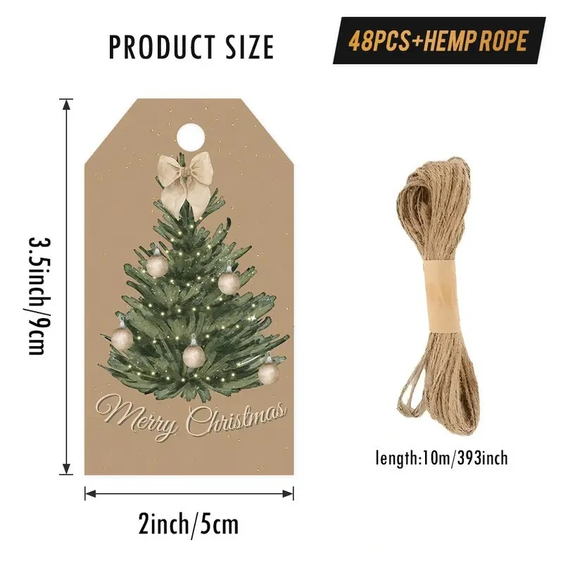 48pcs Christmas Hanging Cards Gift Tags Packaging Labels Decorative Party Favor Tags for Holiday Gift  Xmas Tag