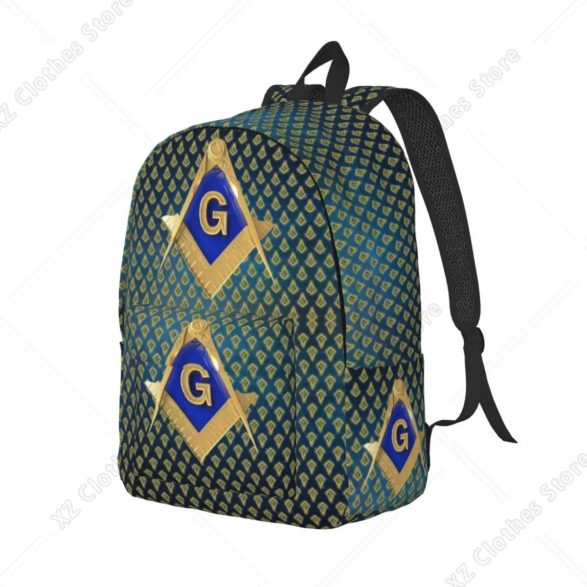 Custom Freemason Square & Compass Gold Masonic Travel Canvas Backpack Men Women School Computer Bookbag Student Daypack Bags