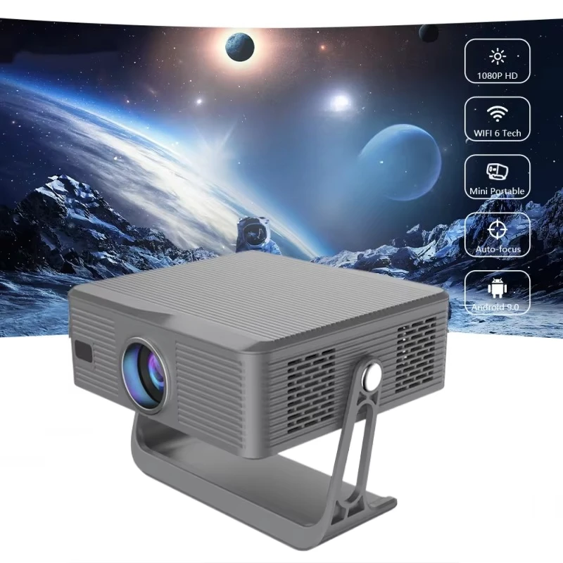 New 1080P Autofocus Projector Home Bedroom Wall Projection Dormitory Small Built-in Gimbal Zoom Projector