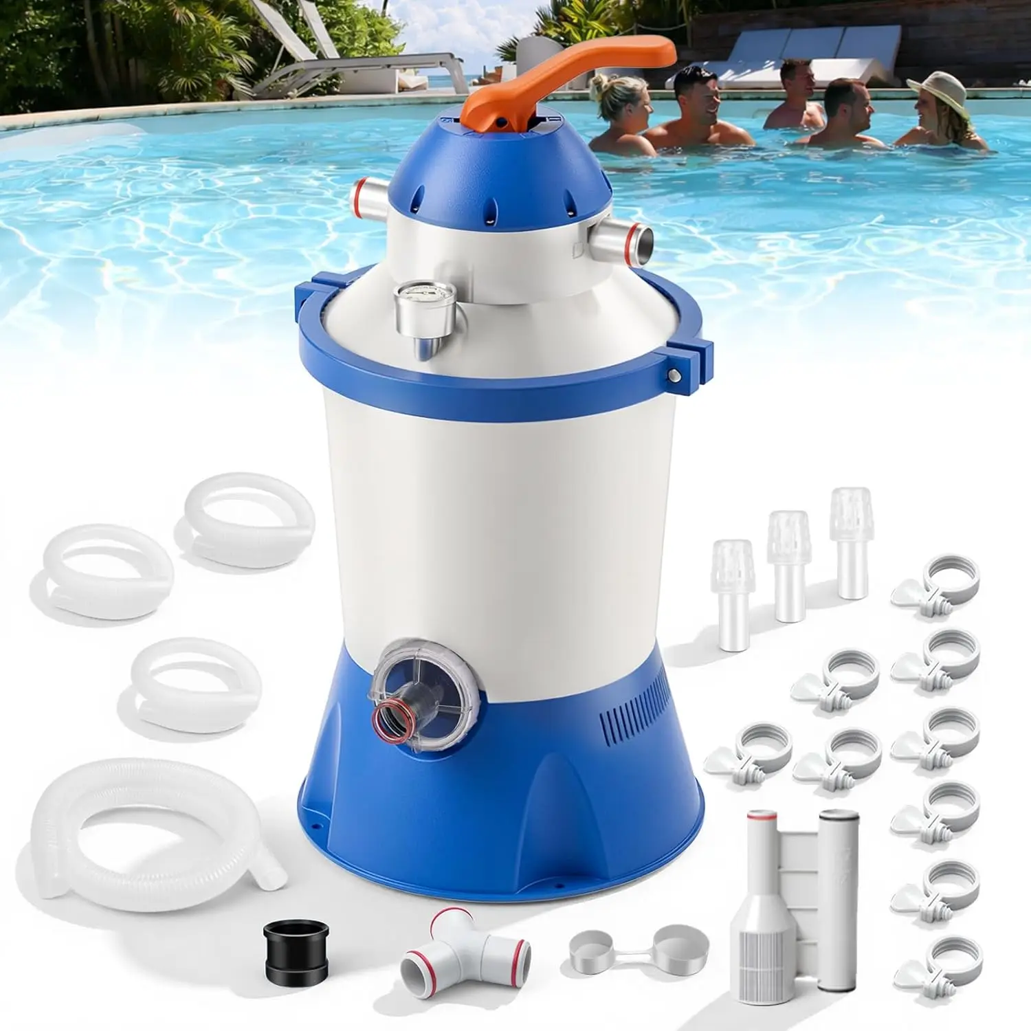 

1000 GPH Pool Sand Filter Pump for Above Ground Pools, 6-Way Valve, ETL Certified