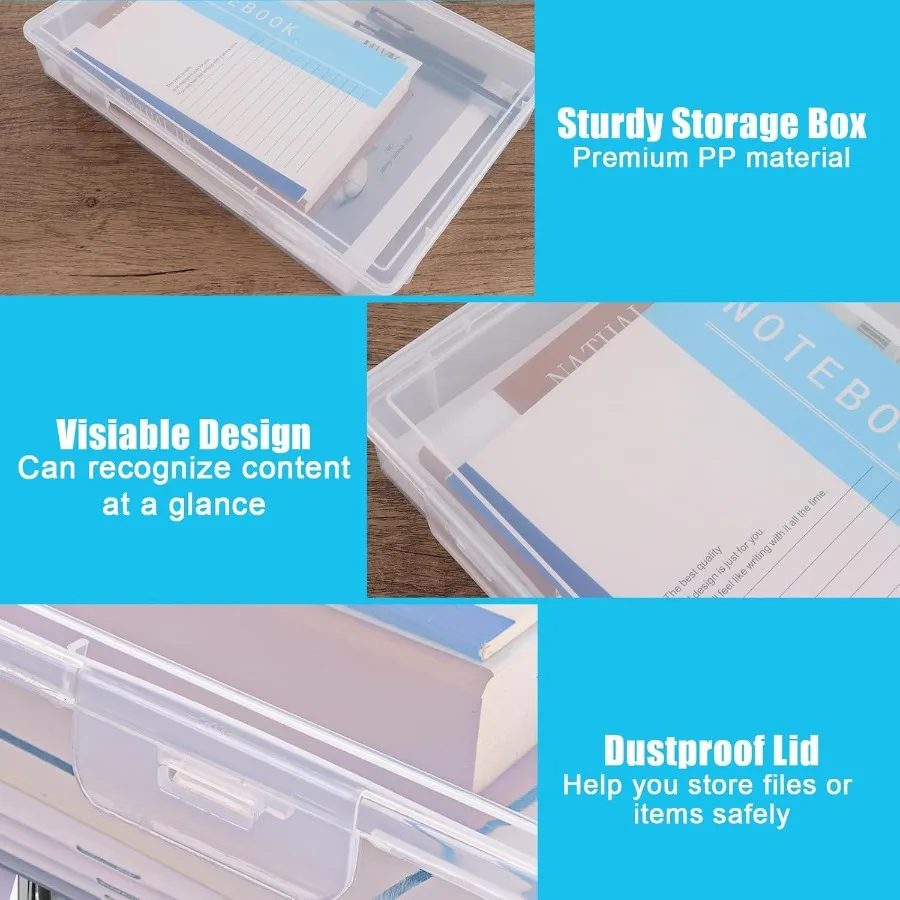 

6pcs A4 portable plastic storage boxes with lids, stackable paper boxes for documents, stationery, and crafts