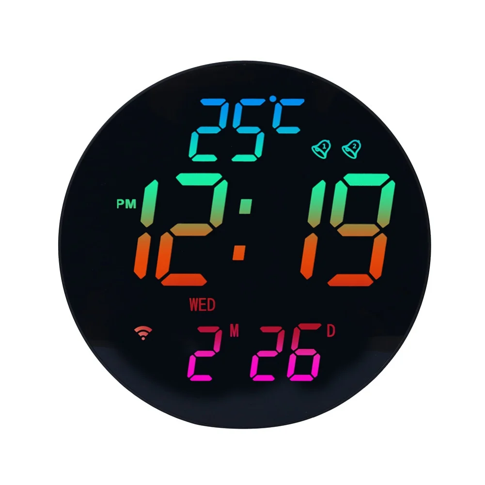 Wireless Synchronization Smart RGB Wall Clock with Light Sensor For Perpetual Calendar and Count Up Timer Function