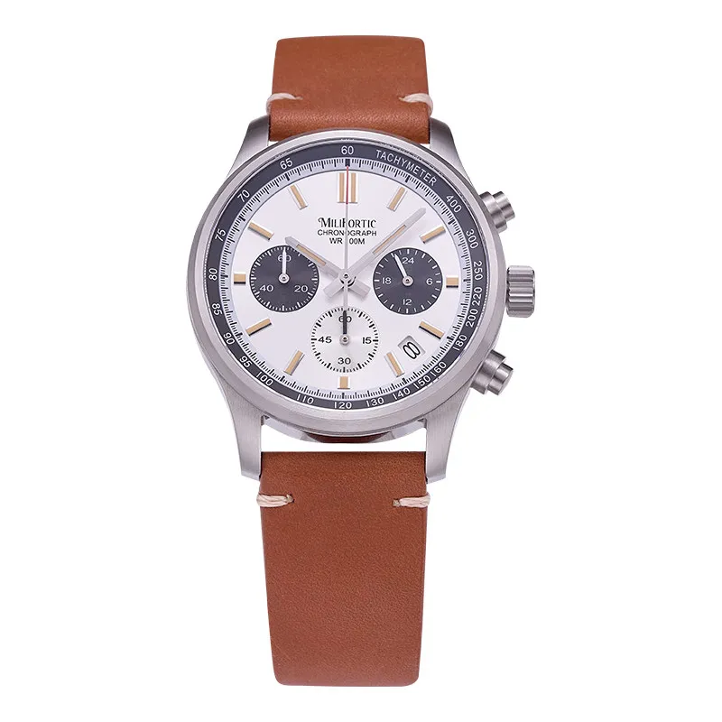 Milifortic Men Chronograph Watch Aviator 39mm Quartz Wristwatch Sapphire Mirror 10ATM Waterproof VK63