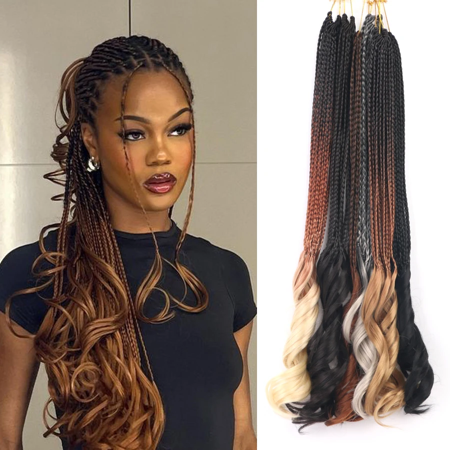 

VERVES Crochet Hair Synthetic French Curls Braiding Hair Ombre Box Hair Extensions For Women 24 inch Wavy Curly Black Brown