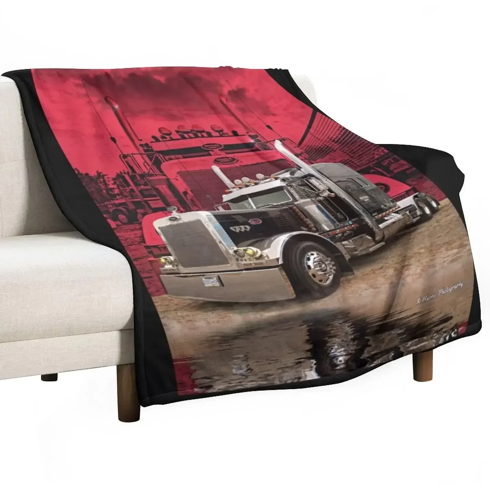 

Peterbilt with Red Peterbilt background Throw Blanket Furrys Hair Soft Custom Blankets