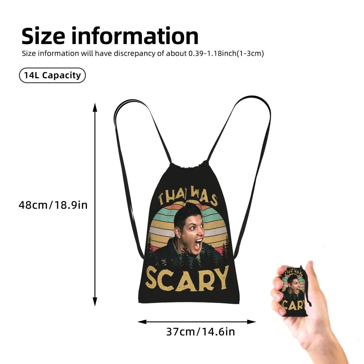 Jensen Ackles Dean Winchester Supernatural That Was Scary Drawstring Backpack Sports Gym Bag Portable Travel Drawstring Bag