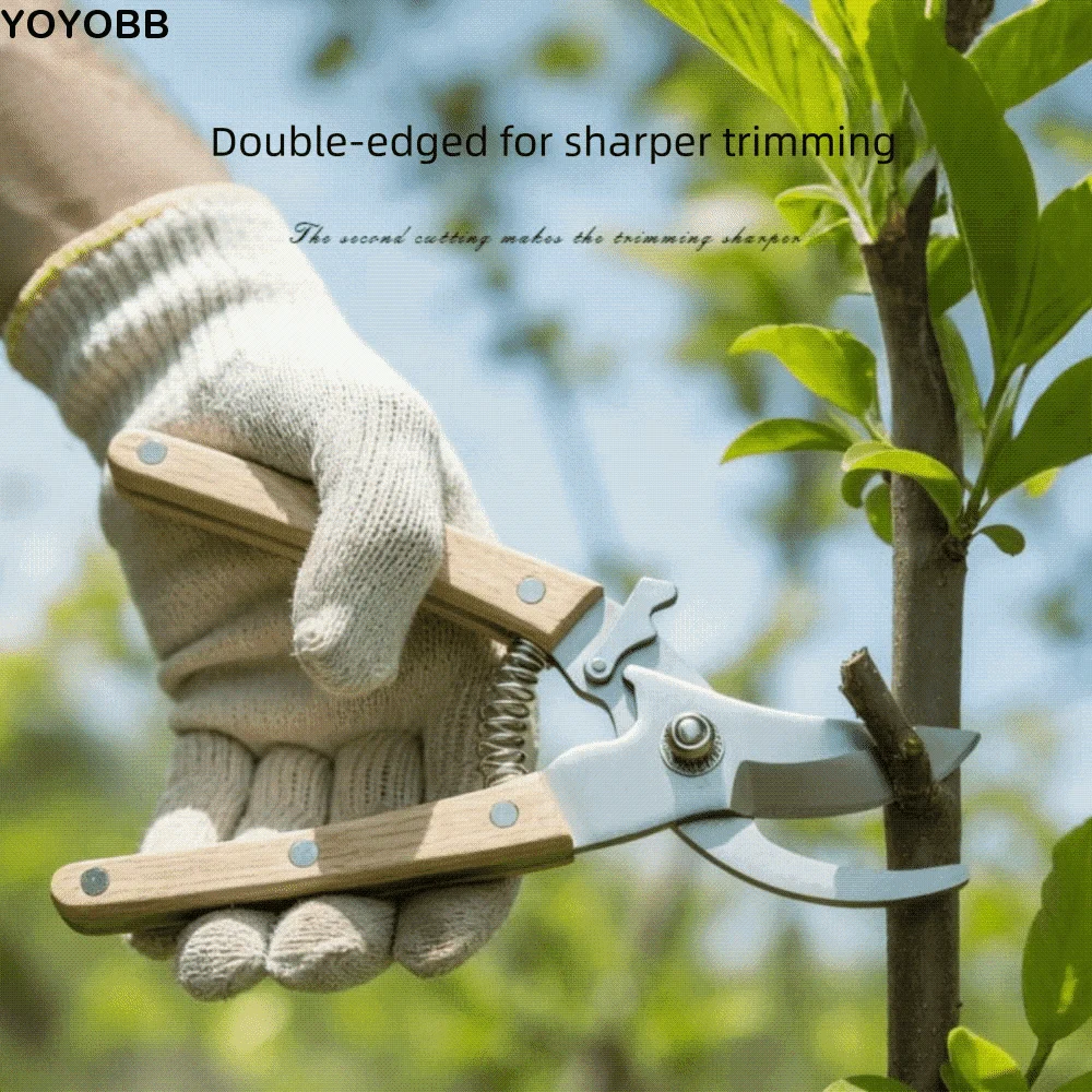 

Садовые ножницы из нержавеющей стали с прямым/изогнутым лезвием, противоскользящие, с деревянной ручкой, для обрезки веток, экономия усилий, для бонсай