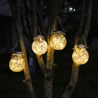 Solar Lantern Crackle Glass Ball Outdoor Waterproof Solar Garden Yard Fence Post Deck Decor Patio Lights Hanging Solar Lights ﻿