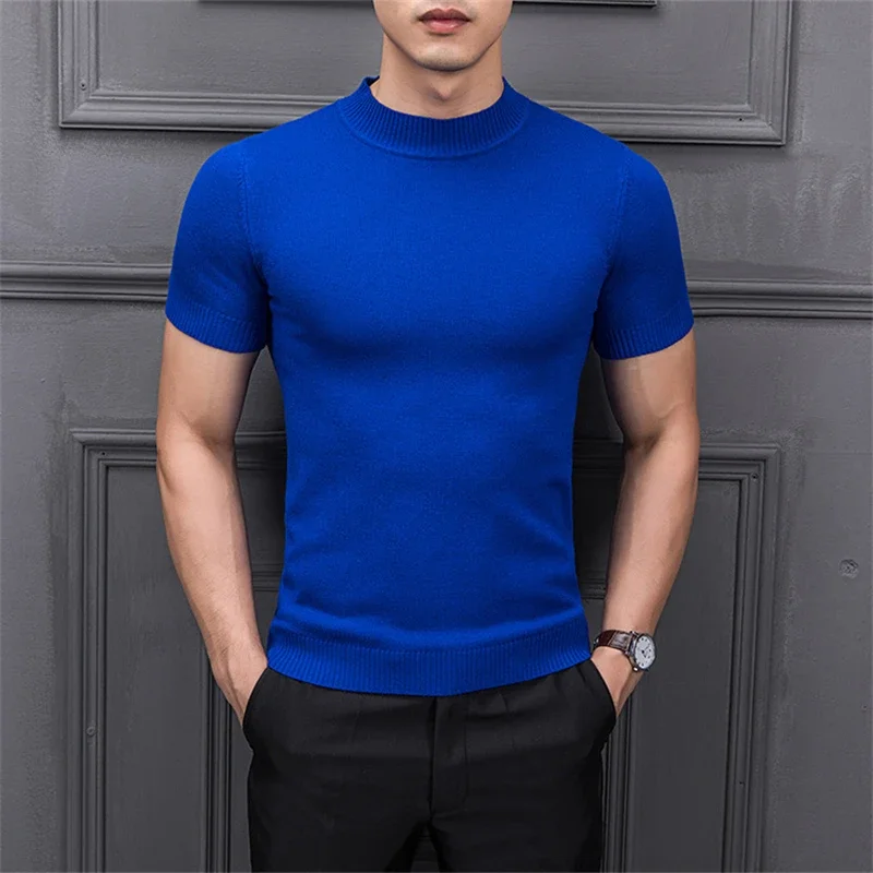 MRMT-suéter de malha de manga meia masculino, cor pura, gola semi-alta, tops masculinos, novo em marca, 2022