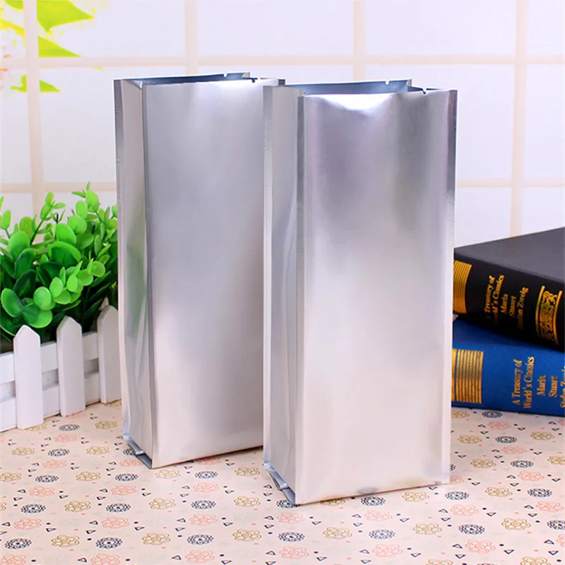 100 sztuk otwarty od góry boczne wstawki czysta folia aluminiowa torba grube ziarna kawy przekąski zgrzewanie herbata w proszku wodoodporna woreczki do przechowywania