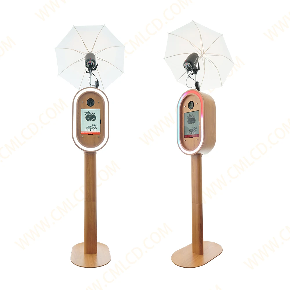 2025  Oval Wood-Color iPad Photo Booth DSLR Camera Instant Social Media Sharing for Photos & Videos Selfie Kiosk